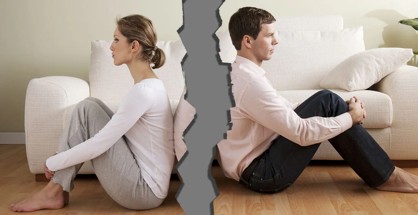 Separated couple seated back-to-back
