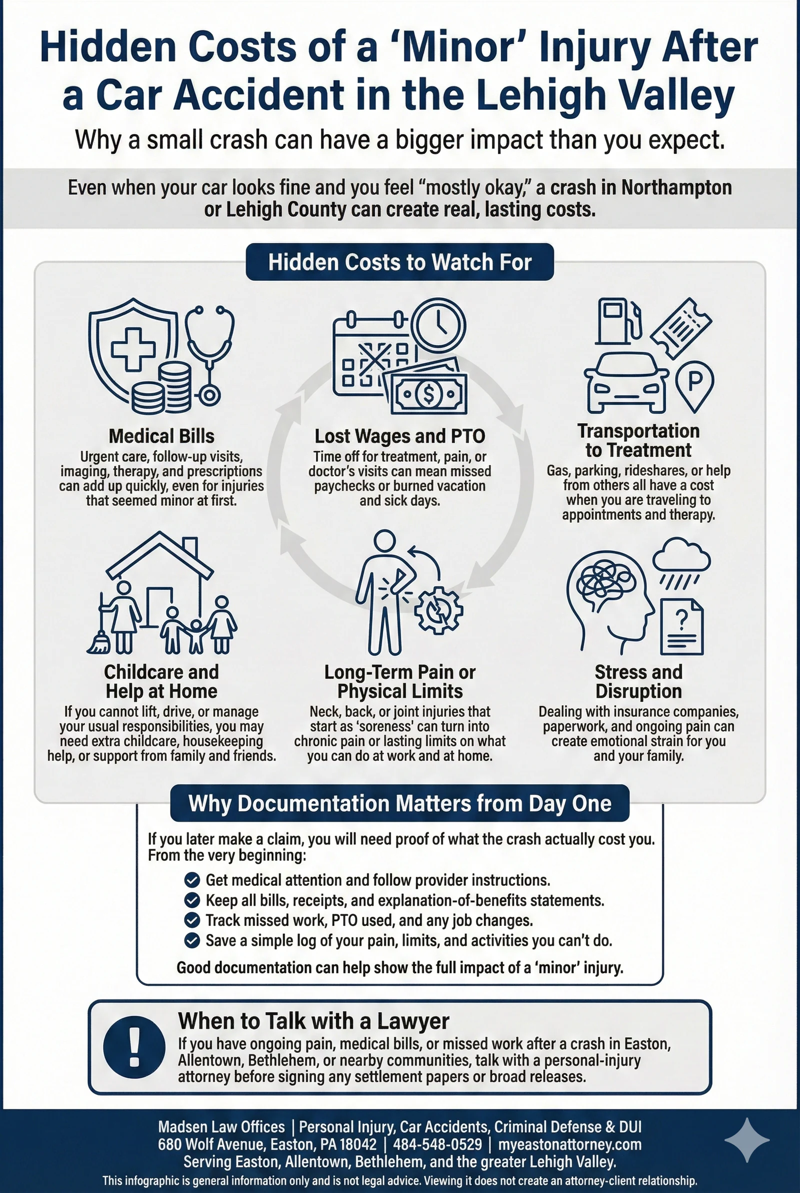 Infographic summarizing hidden costs after a minor car accident in the Lehigh Valley