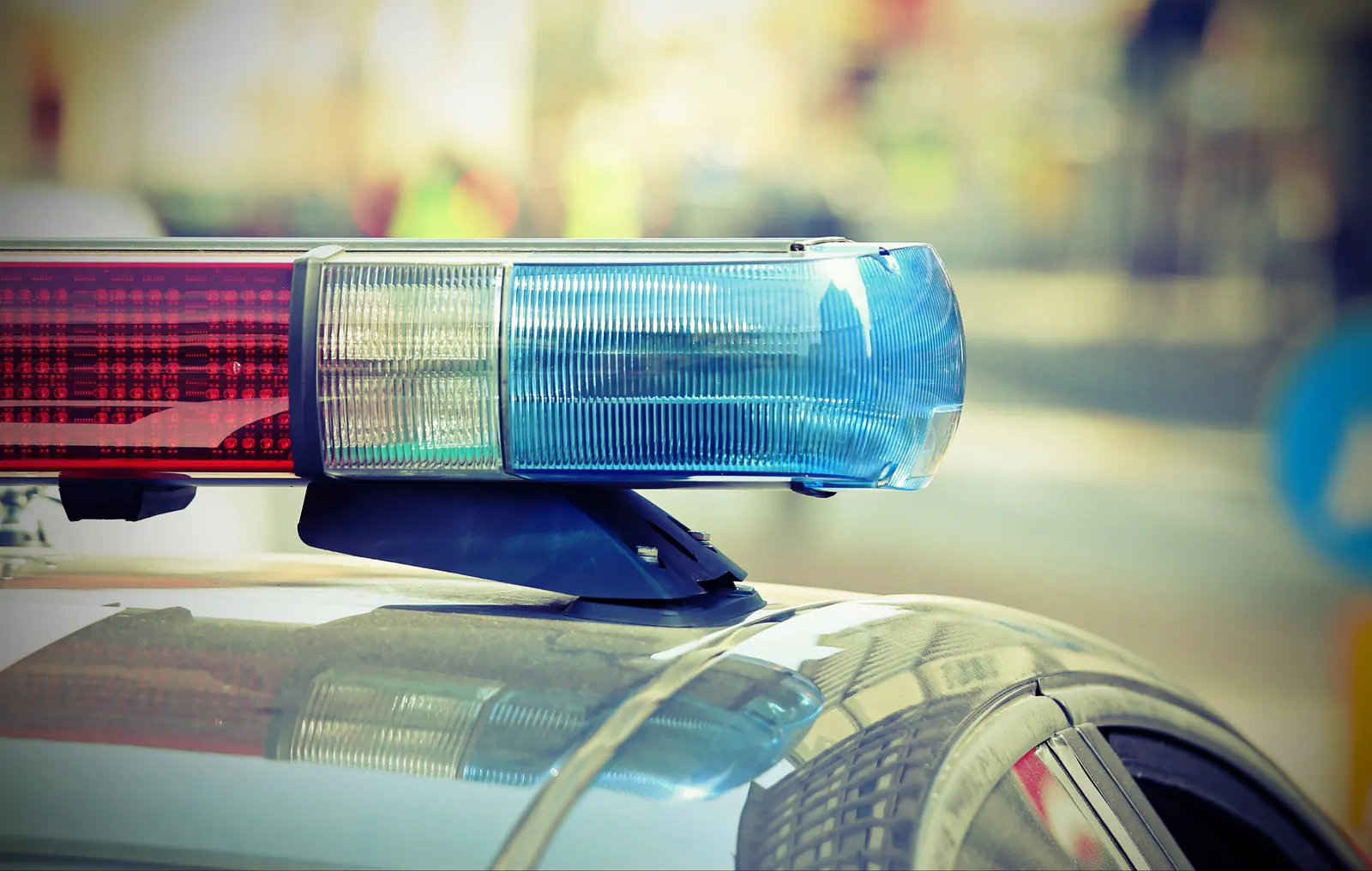 Flashing lights on a police patrol car